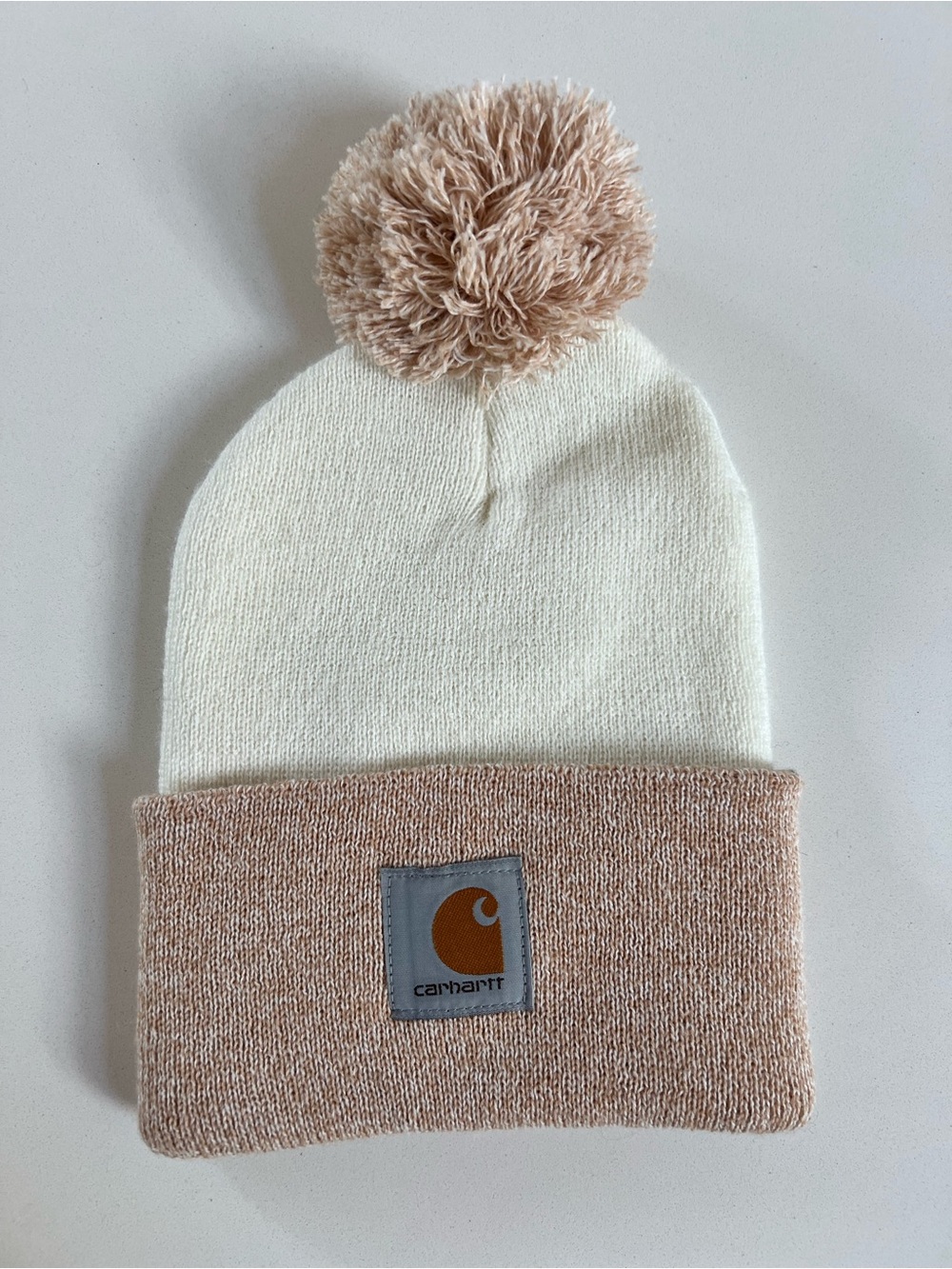 Carhartt Two-Tone Pom Beanie in Cream & Tan